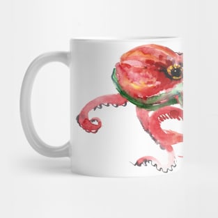 Octopus Design, Red, Coral Red, Coral sea, eaworld chidren illustration of OCotpus Mug